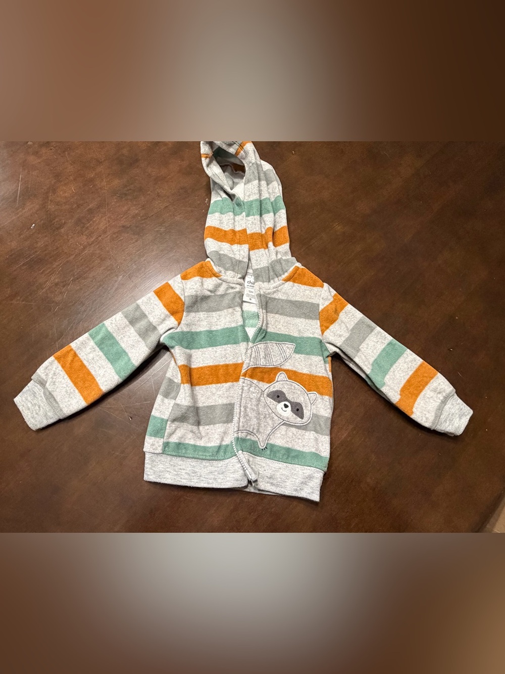 child of mine Striped Hooded Fleece Jacket — Gray, Orange, Mint